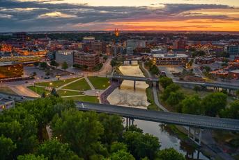 aerial view of Sioux Falls South Dakota at sunset