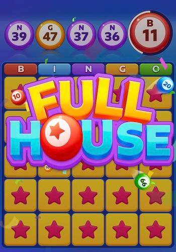 A Full House win on the Bingo Tour game board. All of the bingo squares have been daubed. 