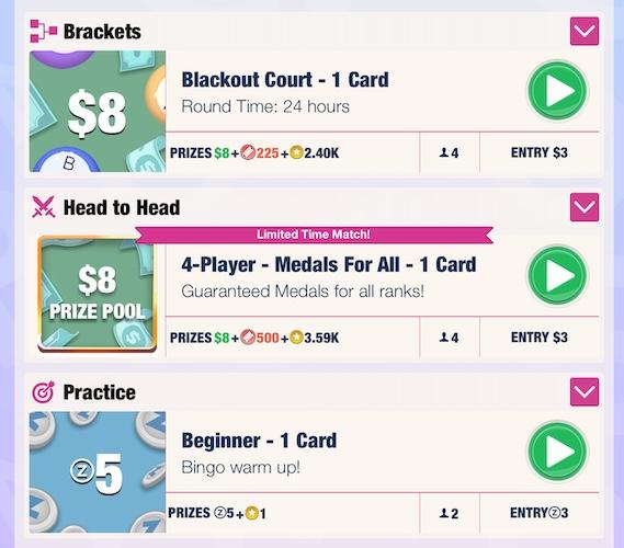 A few types of Blackout Bingo tournaments, including brackets, head-to-head, and practice styles. 