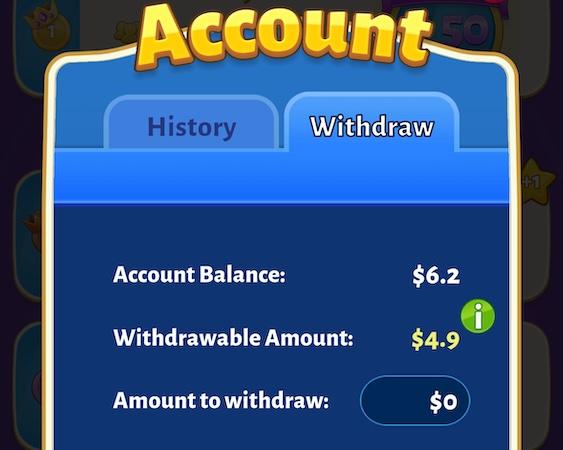 The author's Bubble Cash account balance. It shows a grand total of $6.20, with a withdrawable amount of $4.90.
