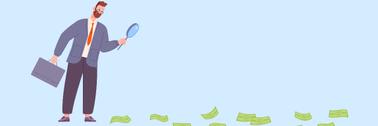 cartoon man with magnifying glass looking at bills