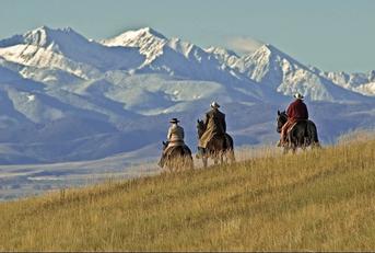 Cowboys on the range on a Montana horse ranch