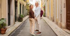 happy mature couple traveling