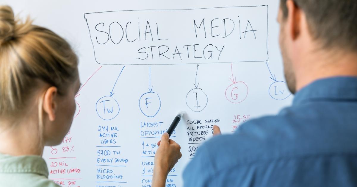 people discussing strategy plan on whiteboard in office
