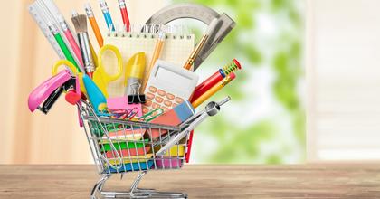 school supplies in miniature trolley