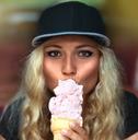 Woman eating ice cream cone