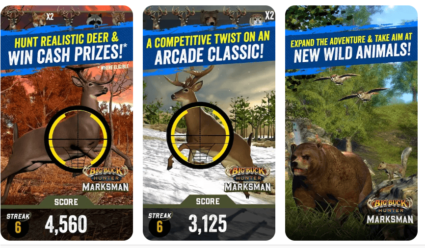 Big Buck Hunter game, showing a bear and deer with a target over them.