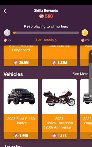 Screenshot of prizes you can win with Ticketz in Bubble Cube 2