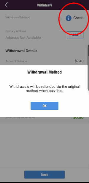 Withdrawing funds from Bubble Cube 2