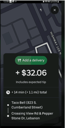 Uber app request is shown for $32.06.