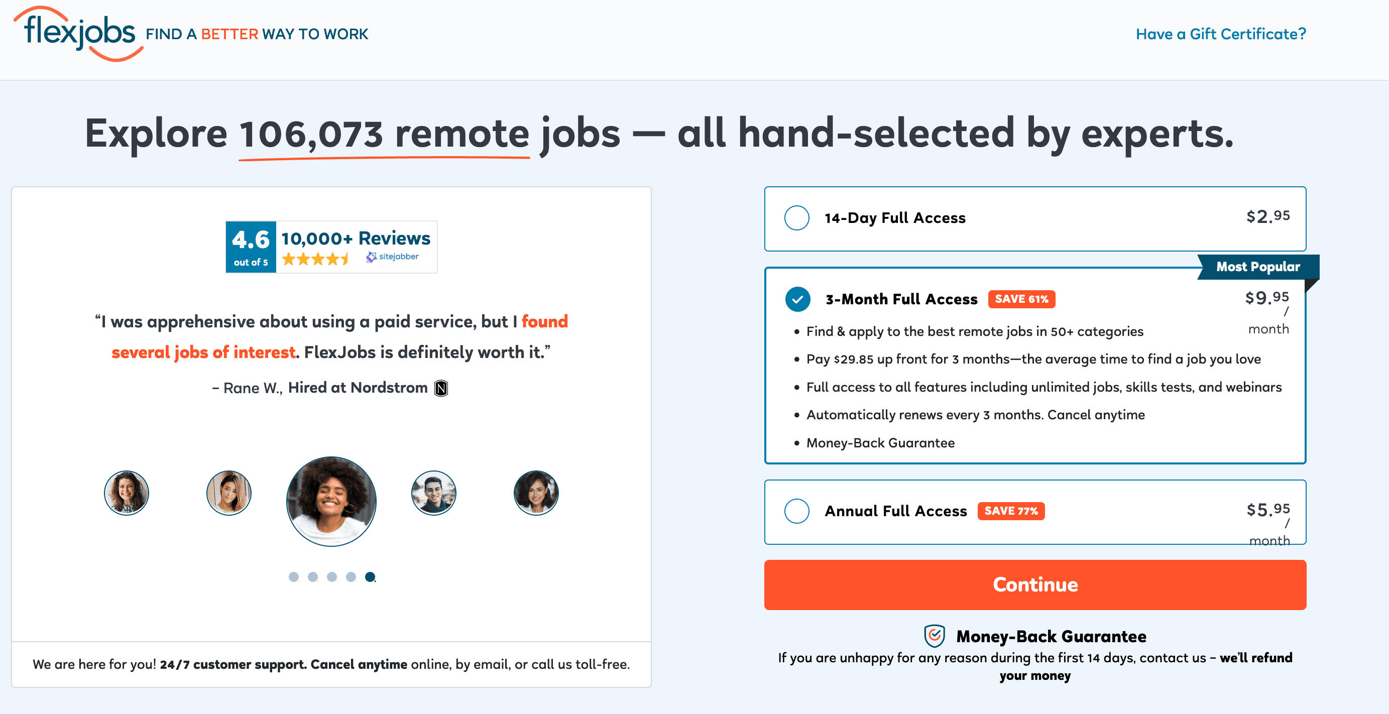 The flexjobs homepage.