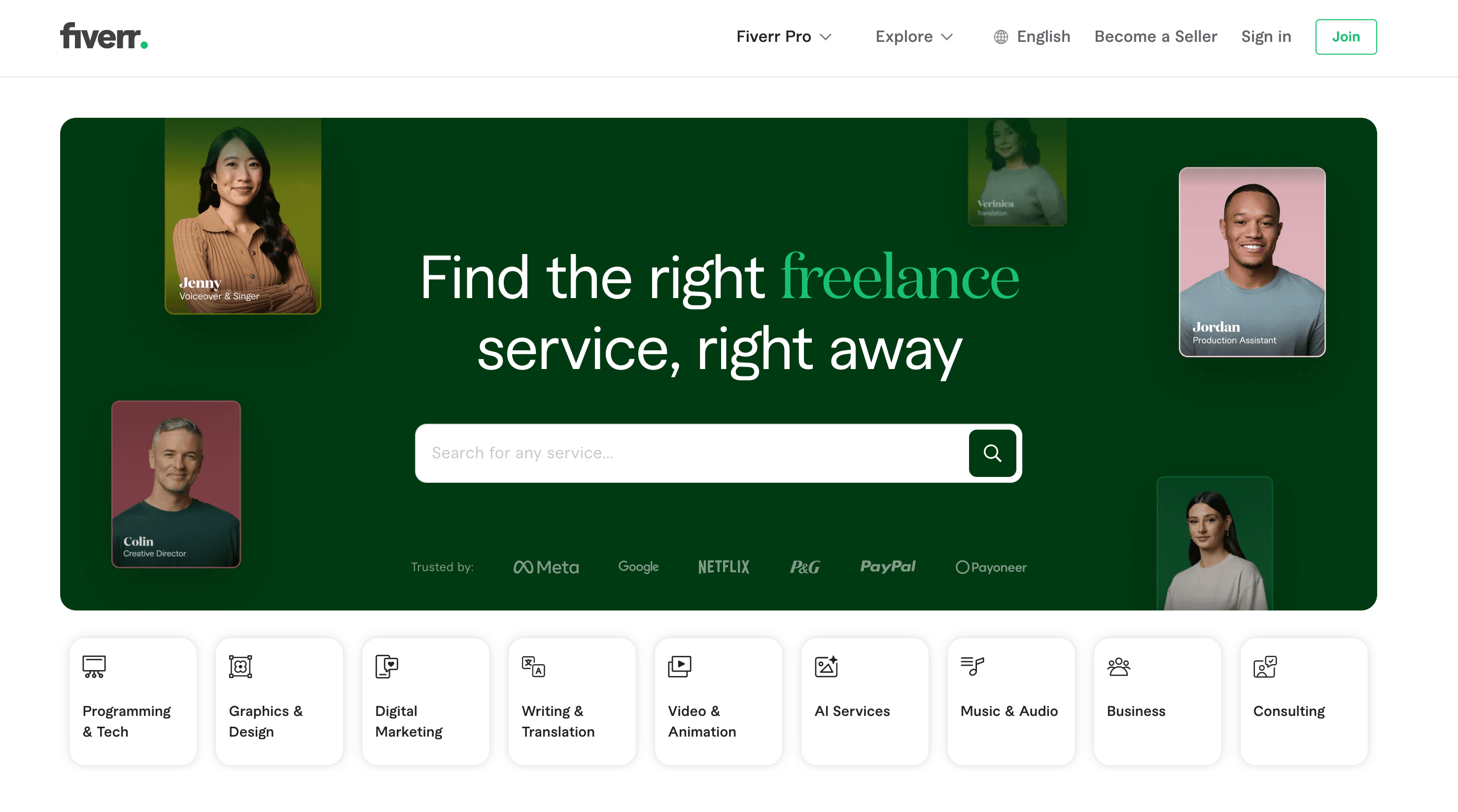 The Fiverr home page.