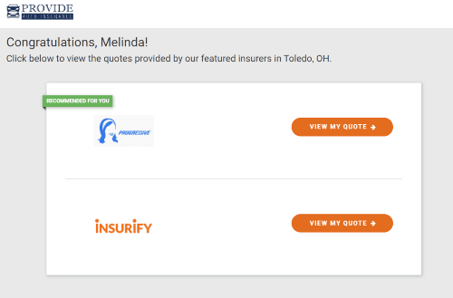 Provide Insurance landing page