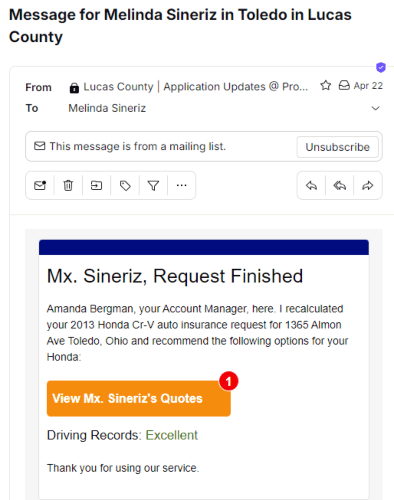 Provide Insurance email sample