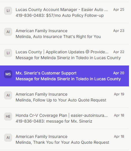 Provide Insurance emails