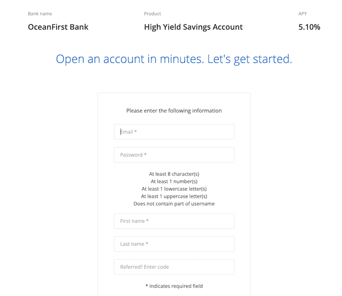 A screenshot of Raisin's account opening application. 