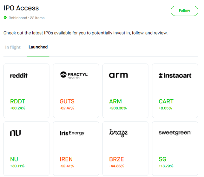 Robinhood's IPO Access feature.