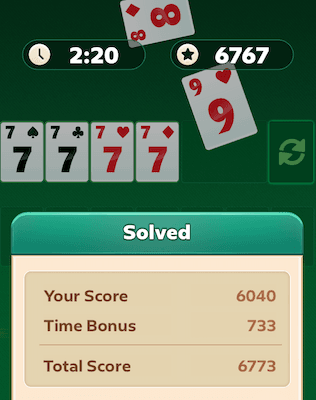 A Solitaire Clash scoreboard showing an overall score of 6,773.