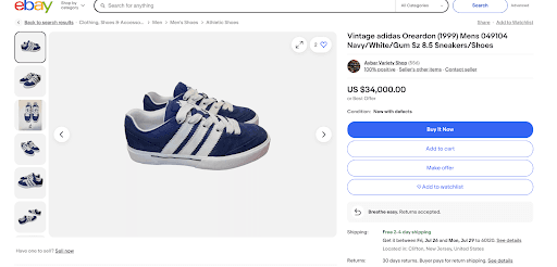 Sneakers are shown for sale on eBay. 