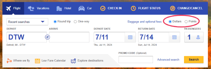Southwest online booking.